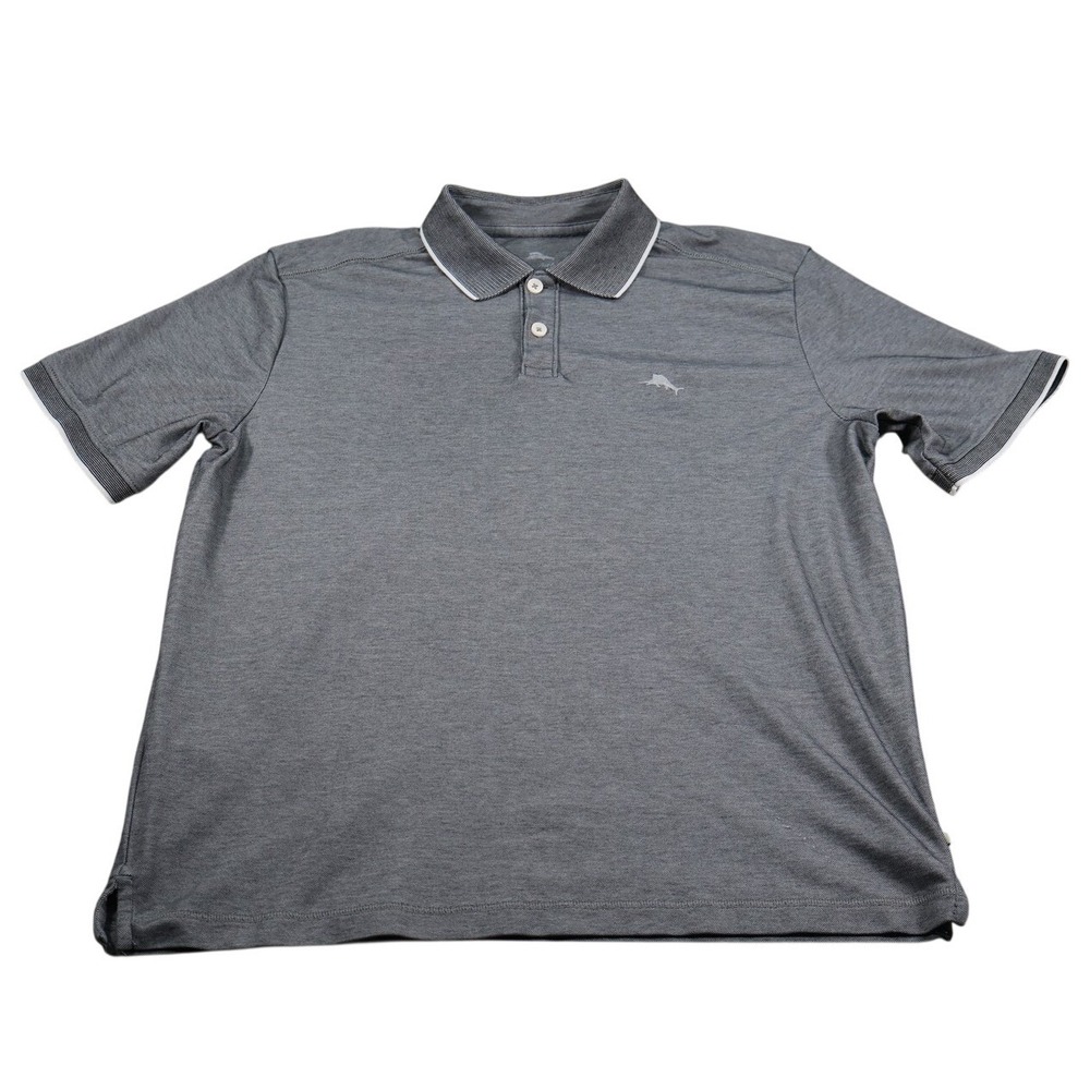 Tommy Bahama Polo Shirt Mens Medium Gray Embroidered Marlin Tagless Short Sleeve